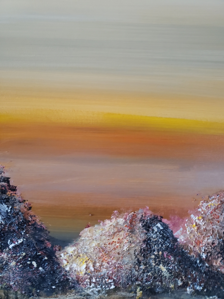 Landscape under the moon, acrylic, on canvas, size 24Hx36Lx.75W inch, SKU 1001