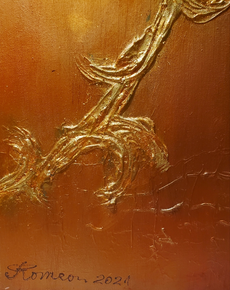 Unknown artist, mixed media on canvas, with gold leaf 24 K, 36x36x1 inch, SK 1003 