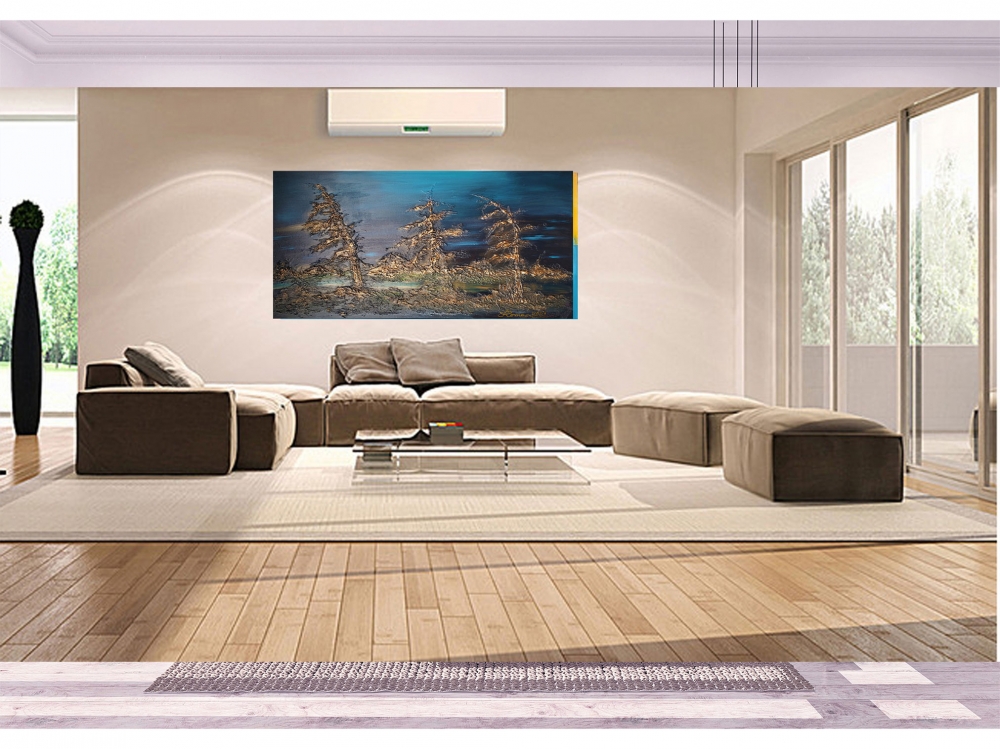 Canadian Subarctic Night, Acrylic, Sculpture, mixed media on canvas, 24x48 inch, SKU 1004 