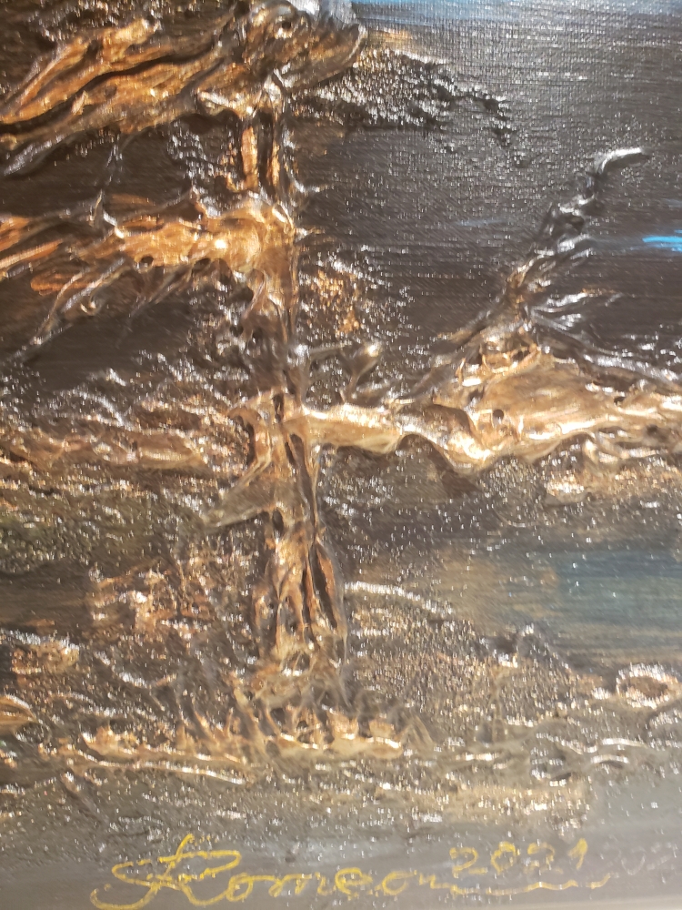 Canadian Subarctic Night, Acrylic, Sculpture, mixed media on canvas, 24x48 inch, SKU 1004 