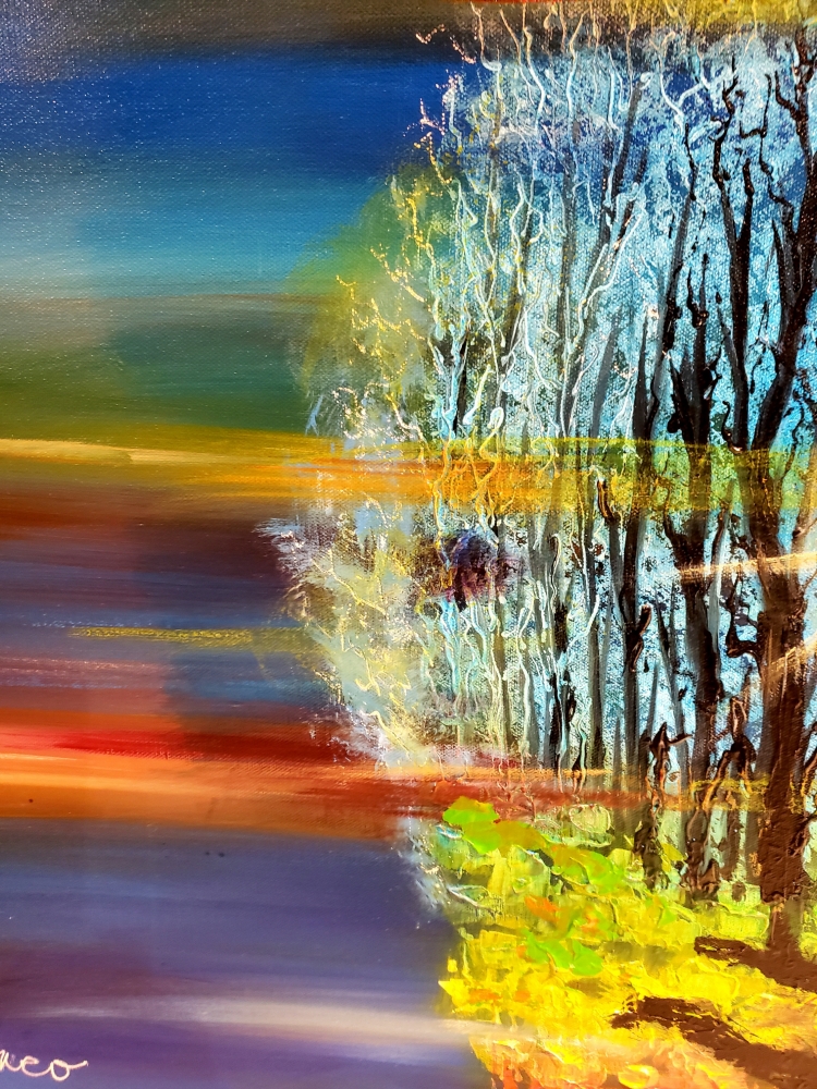 Sunrise in forest, Acrylic on canvas, 30x40x1.5 inch, 76.5x101.5x4 cm, SKU 1028
