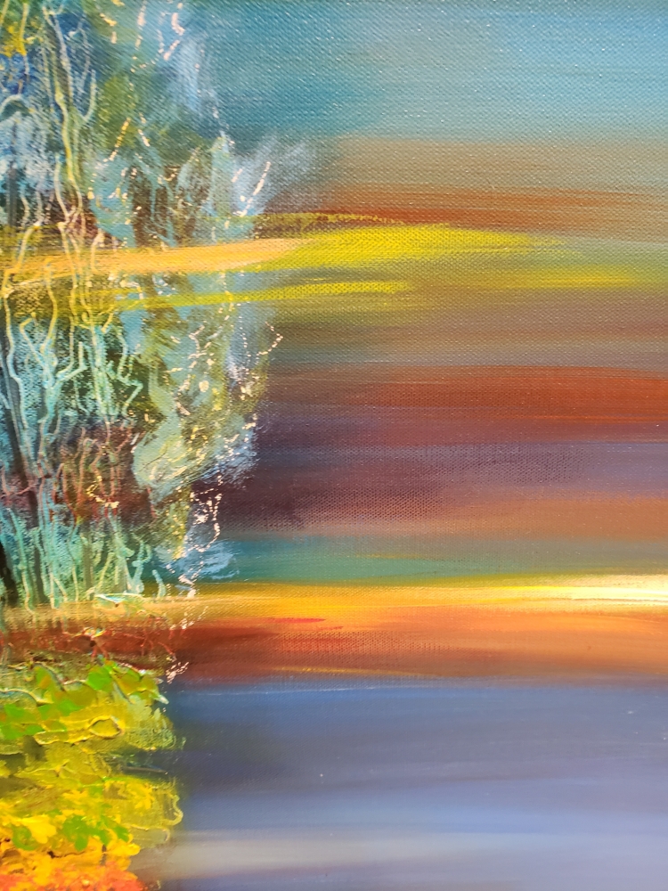 Sunrise in forest, Acrylic on canvas, 30x40x1.5 inch, 76.5x101.5x4 cm, SKU 1028