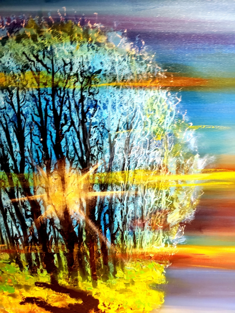 Sunrise in forest, Acrylic on canvas, 30x40x1.5 inch, 76.5x101.5x4 cm, SKU 1028