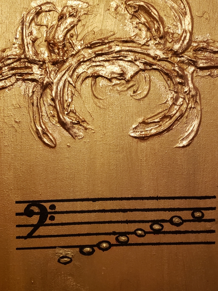 The King Symbols of music, with gold leafs 24 K, 36x36x1.5 inch, 91.5x91.5x4 cm, SKU 1035