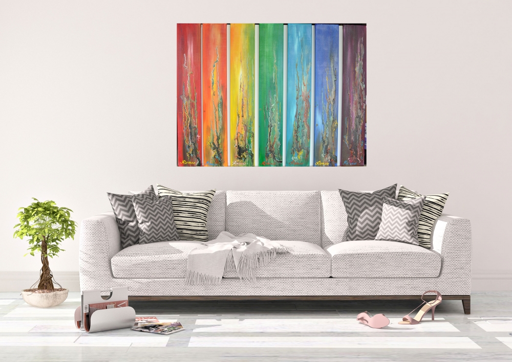 Colors in Paradise, acrylic on canvas,  36x42 inch, 7X6X36 inch, SKU 1054