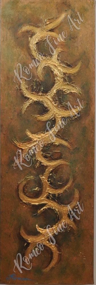 Gold, cooper, emerald, 3D, Mixed Media on canvas, 3x12x36-inch, SKU-1098
