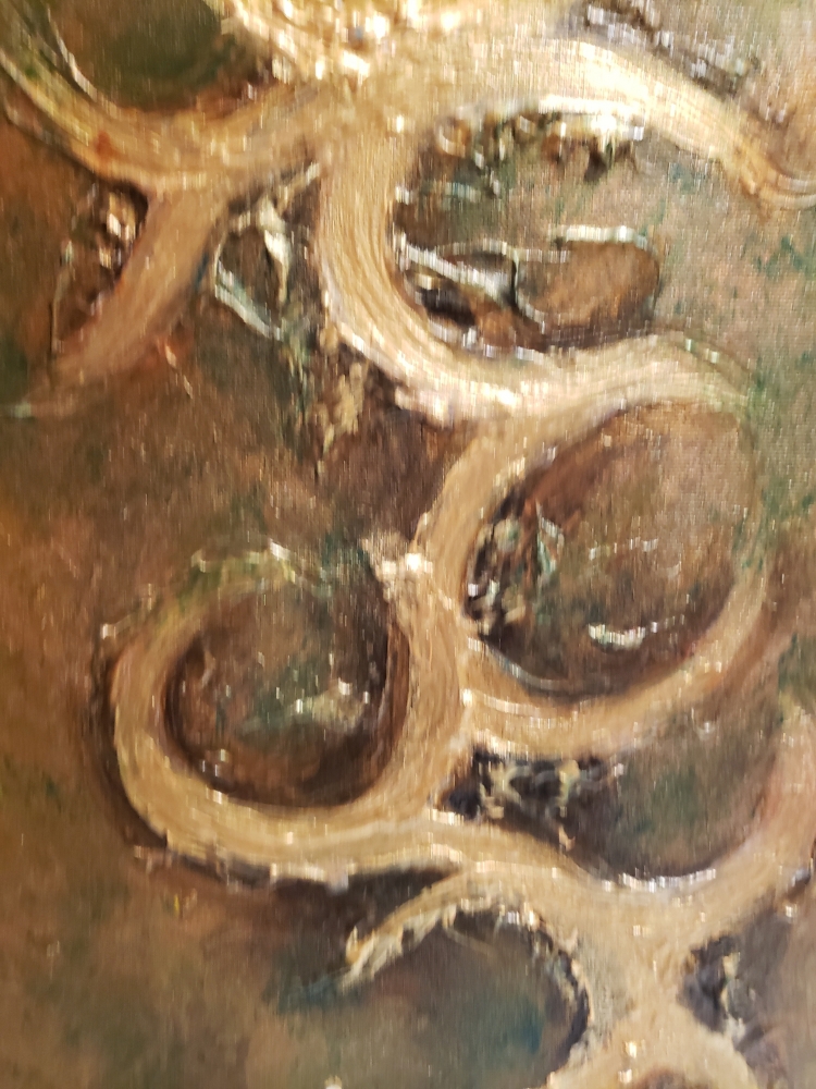 Gold, cooper, emerald, 3D, Mixed Media on canvas, 3x12x36-inch, SKU-1098