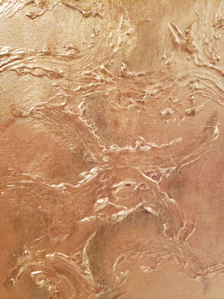 Gold, cooper, emerald, 3D, Mixed Media on canvas, 3x12x36-inch, SKU-1098