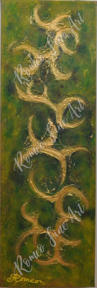 Gold, cooper, emerald, 3D, Mixed Media on canvas, 3x12x36-inch, SKU-1098