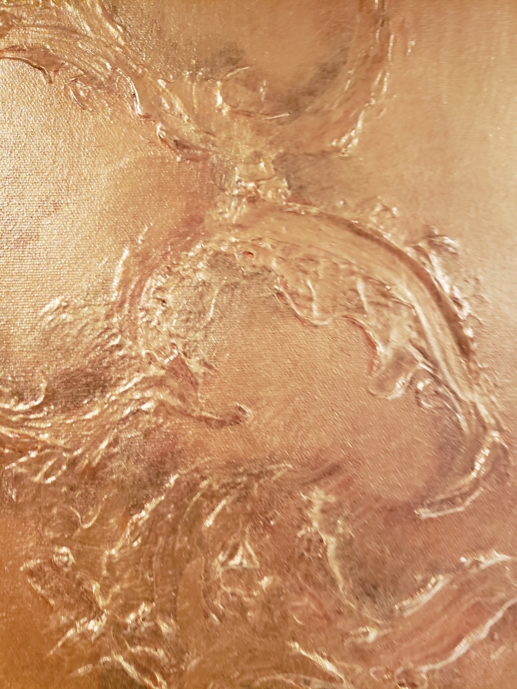 Gold, cooper, emerald, 3D, Mixed Media on canvas, 3x12x36-inch, SKU-1098