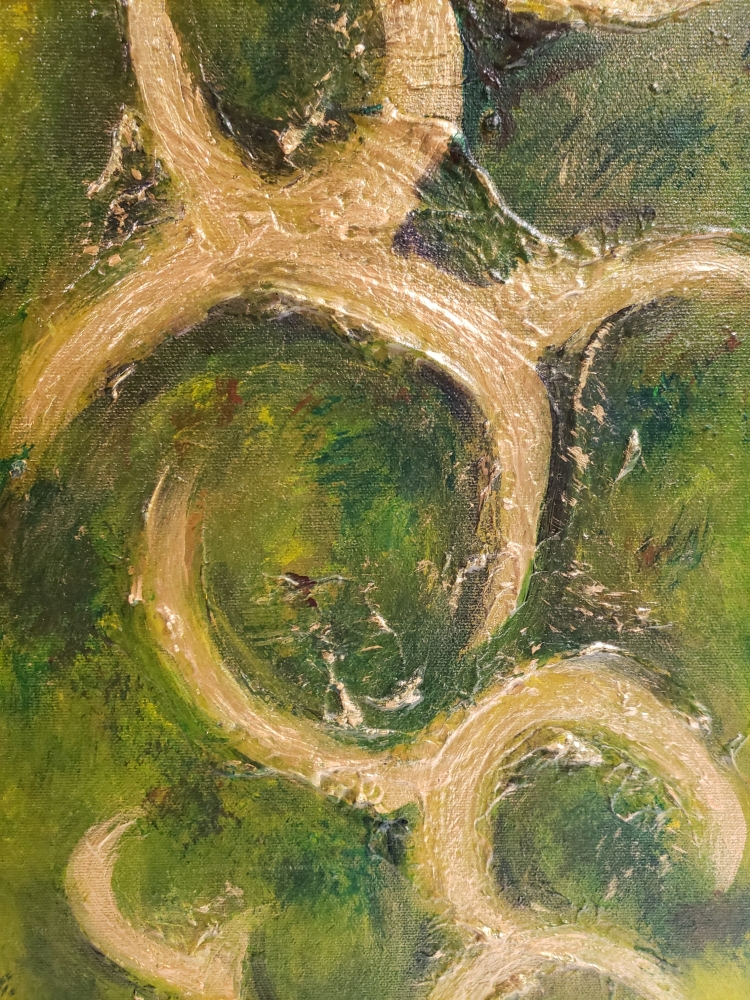 Gold, cooper, emerald, 3D, Mixed Media on canvas, 3x12x36-inch, SKU-1098