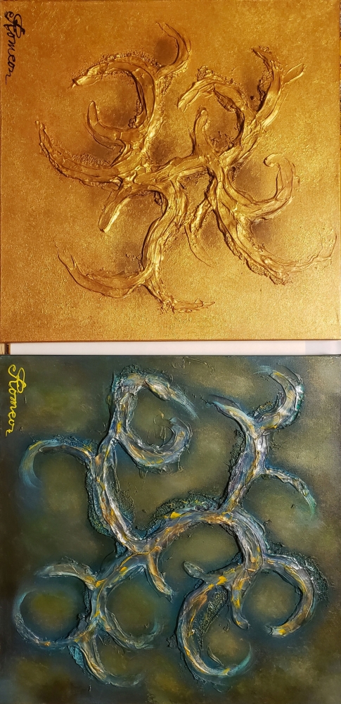 Gold and silver, acrylic-sculpture on canvas, 20x40 inch, 50.5X101.5 cm, SKU 1104 
