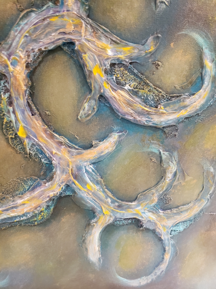 Gold and silver, acrylic-sculpture on canvas, 20x40 inch, 50.5X101.5 cm, SKU 1104 