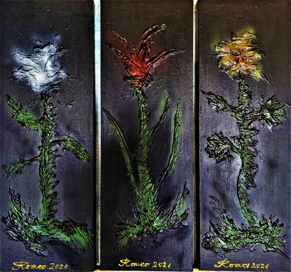 Flowers in midnight 36x36 inch, 91.5x91.5 cm, SKU 1181