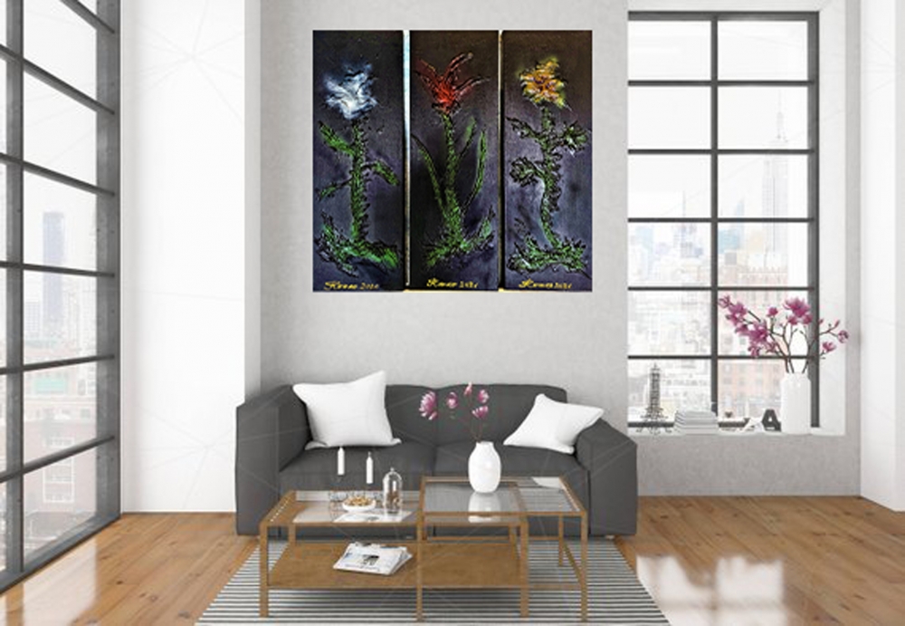 Flowers in midnight 36x36 inch, 91.5x91.5 cm, SKU 1181