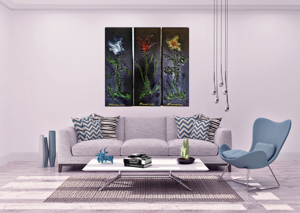 Flowers in midnight 36x36 inch, 91.5x91.5 cm, SKU 1181