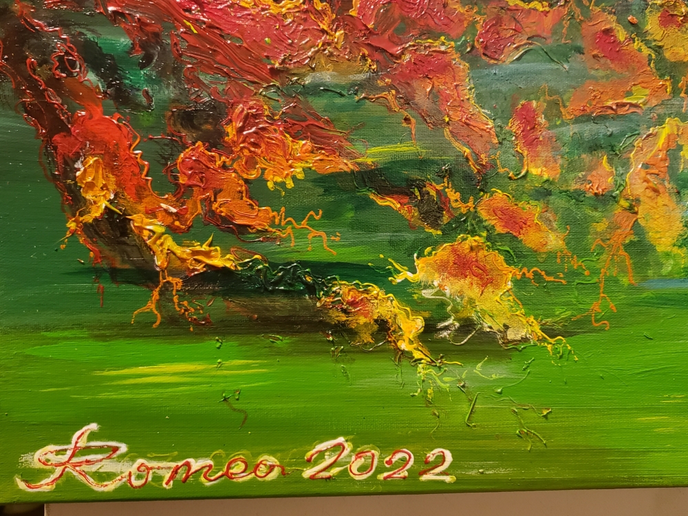 Golden autumn, mixed media, acrylic on canvas, 12x36 inch, 30.5x91.5 cm, SKU 1193 