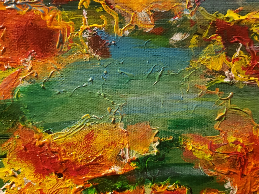 Golden autumn, mixed media, acrylic on canvas, 12x36 inch, 30.5x91.5 cm, SKU 1193 