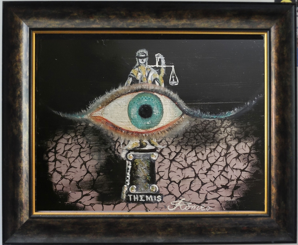 The Lady Bitch Themis  of Justice, oil on canvas, 14X18X1 inch, SKU 3039 
