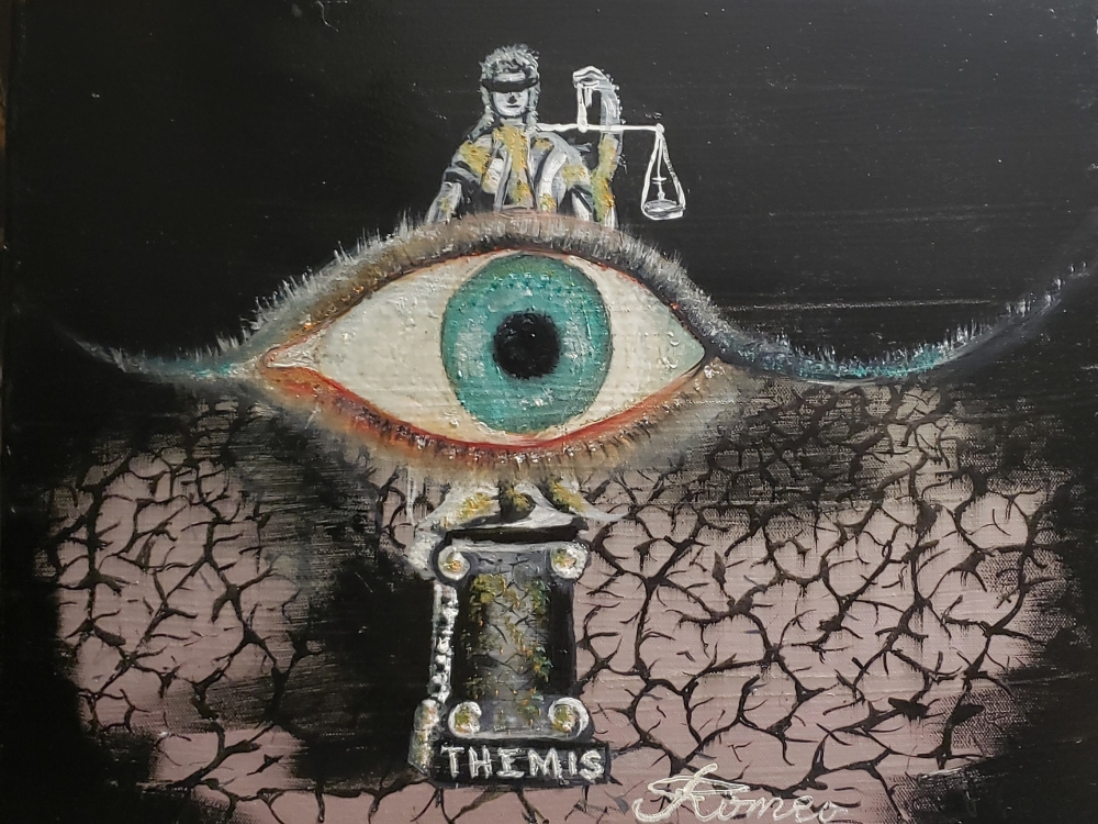The Lady Bitch Themis  of Justice, oil on canvas, 14X18X1 inch, SKU 3039 