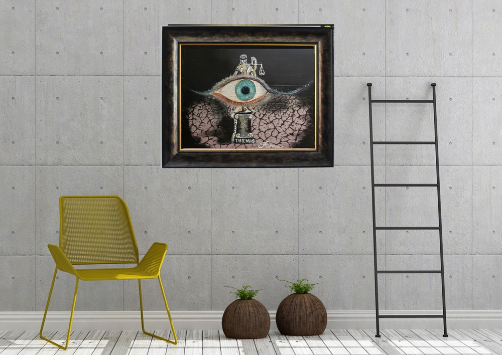 The Lady Bitch Themis  of Justice, oil on canvas, 14X18X1 inch, SKU 3039 