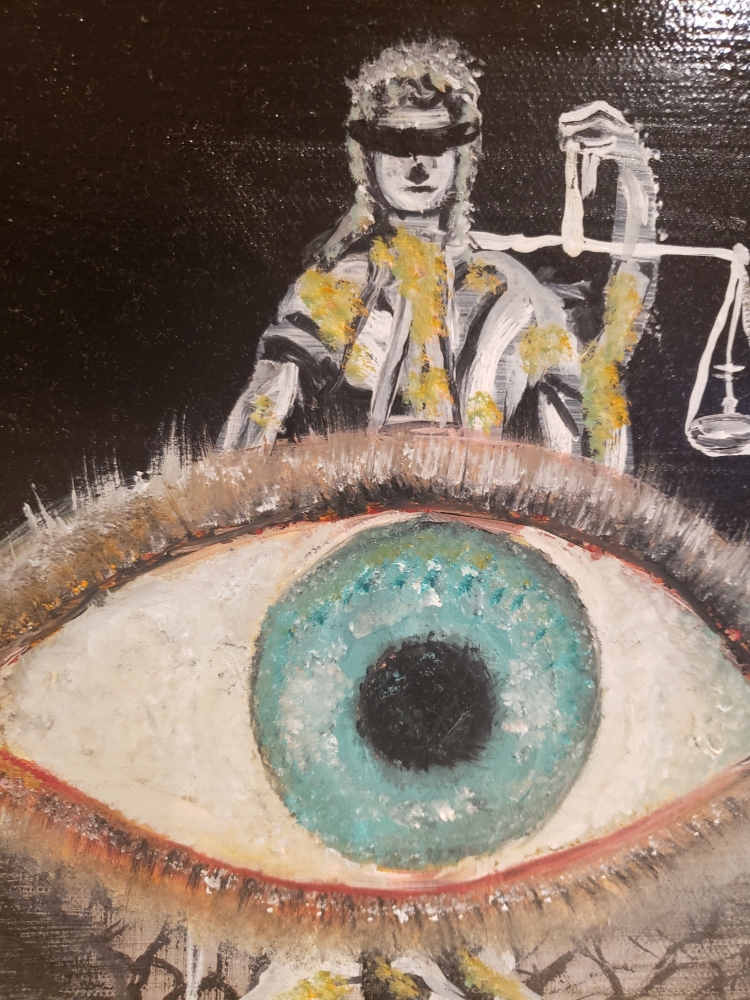 The Lady Bitch Themis  of Justice, oil on canvas, 14X18X1 inch, SKU 3039 