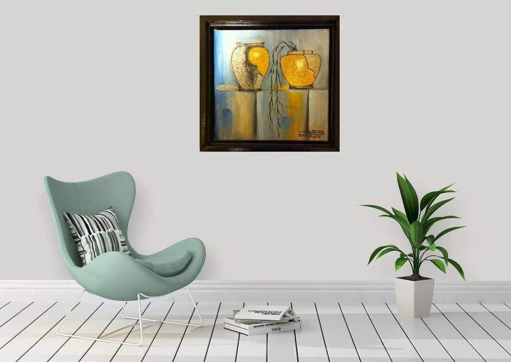 Gold and silver, oil on canvas, 8x8 inch, SKU 3046 (1)