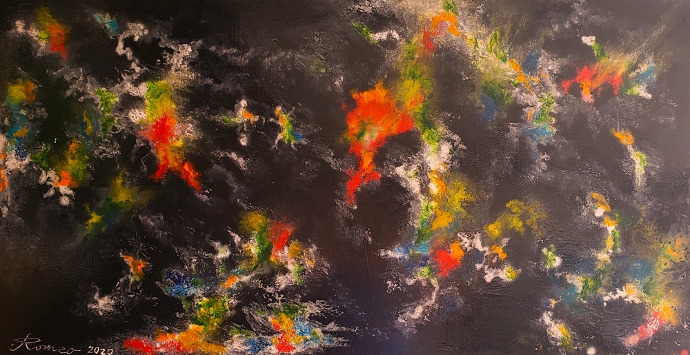 1 Million light years Galaxy, Oil on plywood, 24x48 inch, SKU 3057
