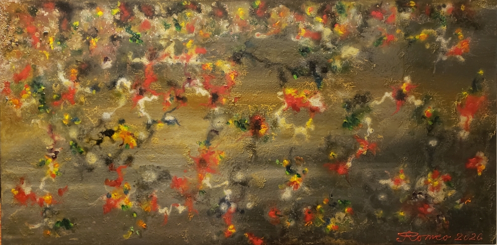 Romeo's 1-st Galaxy, oil on plywood, 24x48 inch, SKU 3059