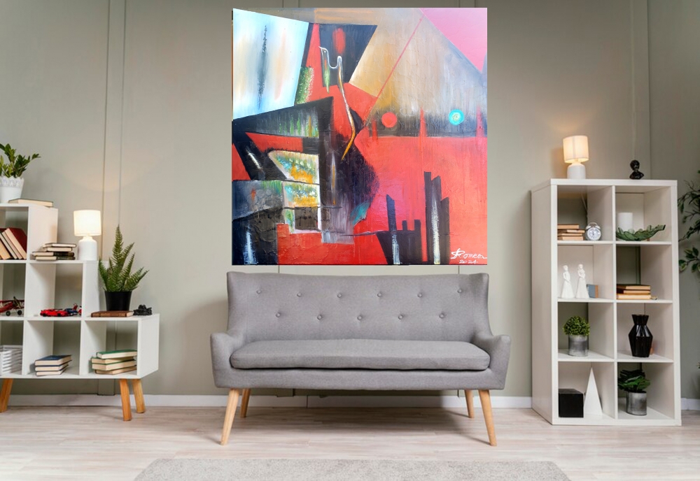 Mythical Birds Phoenix, oil on canvas, 48x48 inch, 122x122 cm, SKU 3080