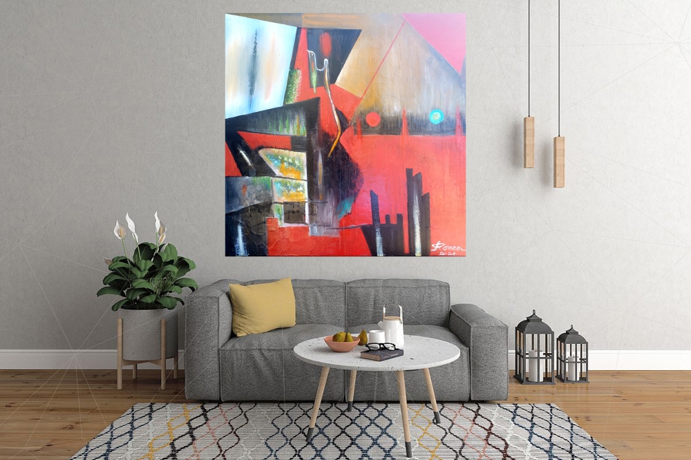 Mythical Birds Phoenix, oil on canvas, 48x48 inch, 122x122 cm, SKU 3080