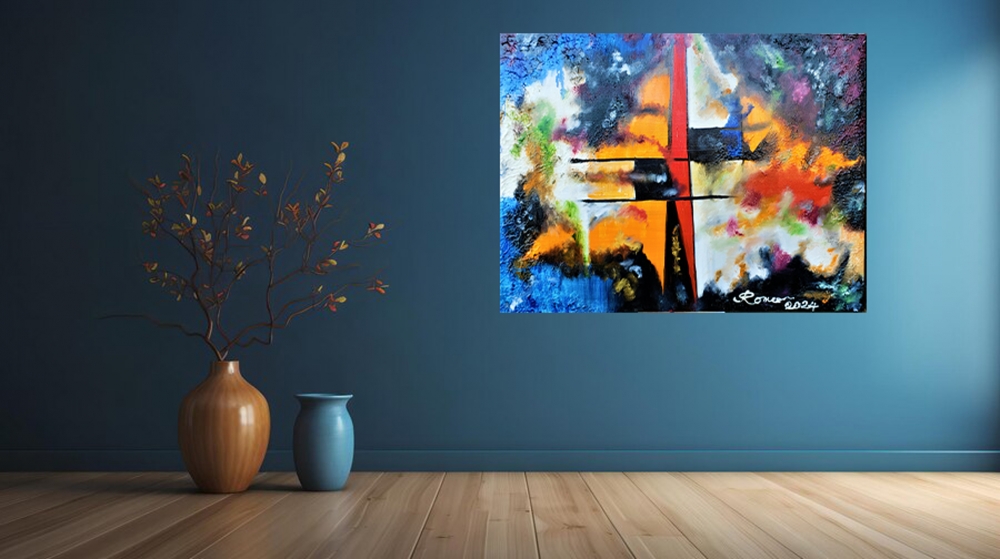 Interference with abstract, oil on canvas, 30x40 inch, 76x101.5 cm