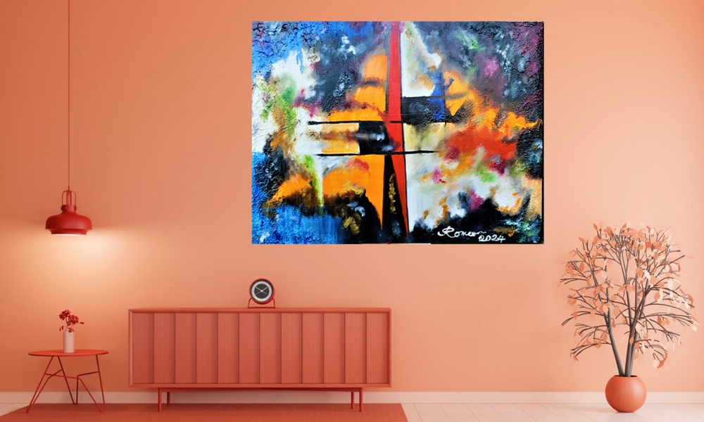 Interference with abstract, oil on canvas, 30x40 inch, 76x101.5 cm