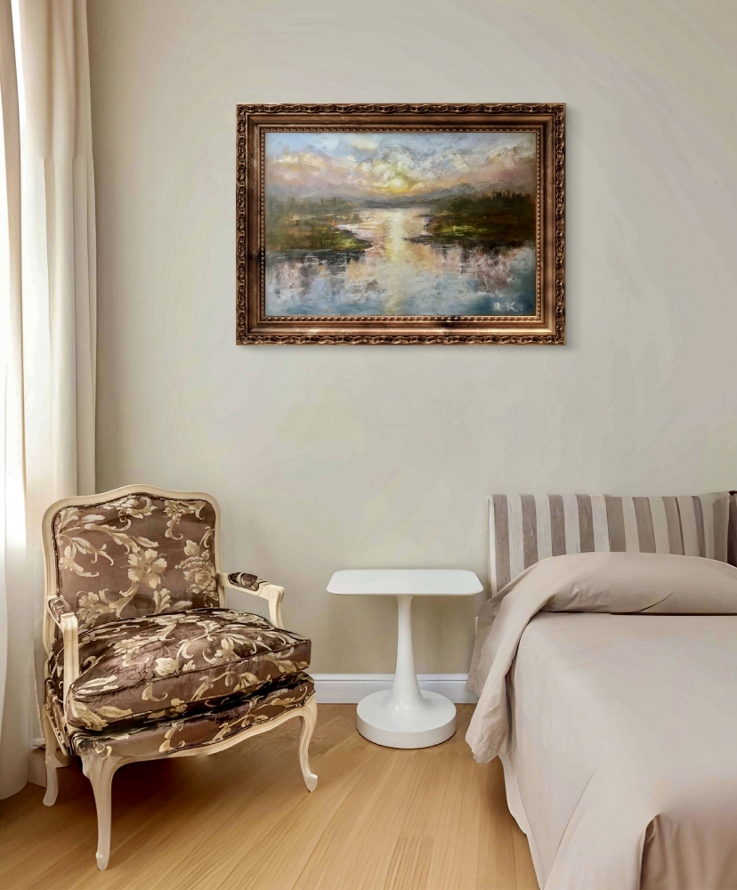 Soft Sunrise Over Calm Waters – Impressionistic Landscape Painting