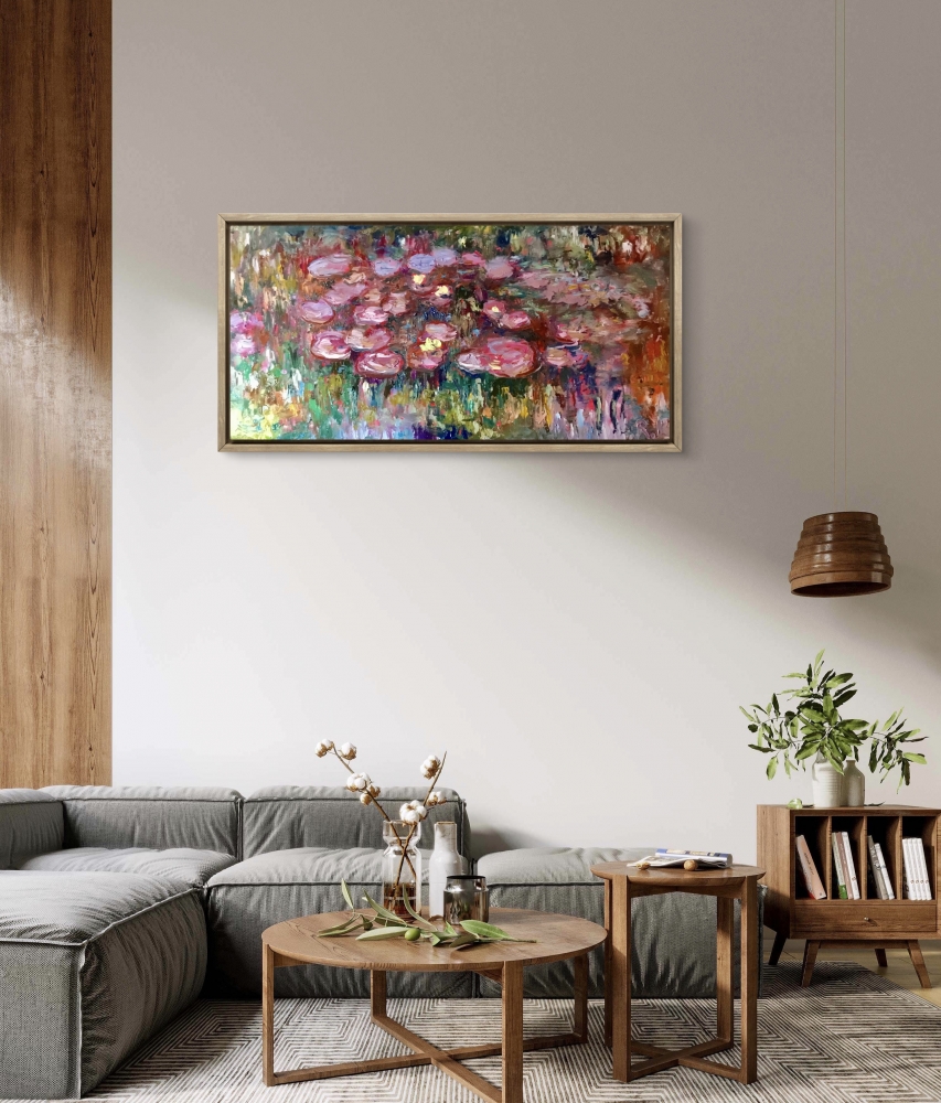 Secret of Pink Waterlilies Original Oil Painting • 40×80 cm