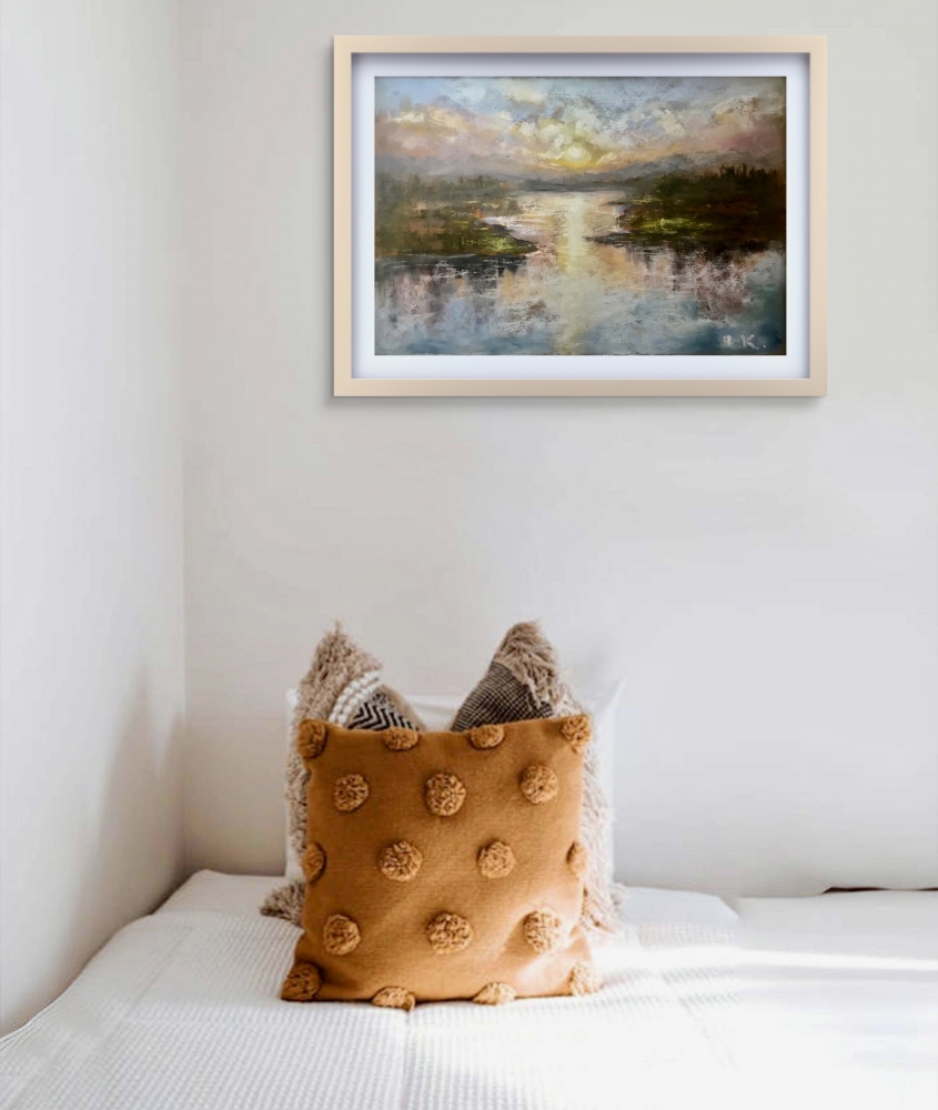 Soft Sunrise Over Calm Waters – Impressionistic Landscape Painting