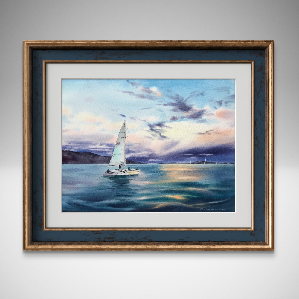 Yacht in the sea at sunset #6