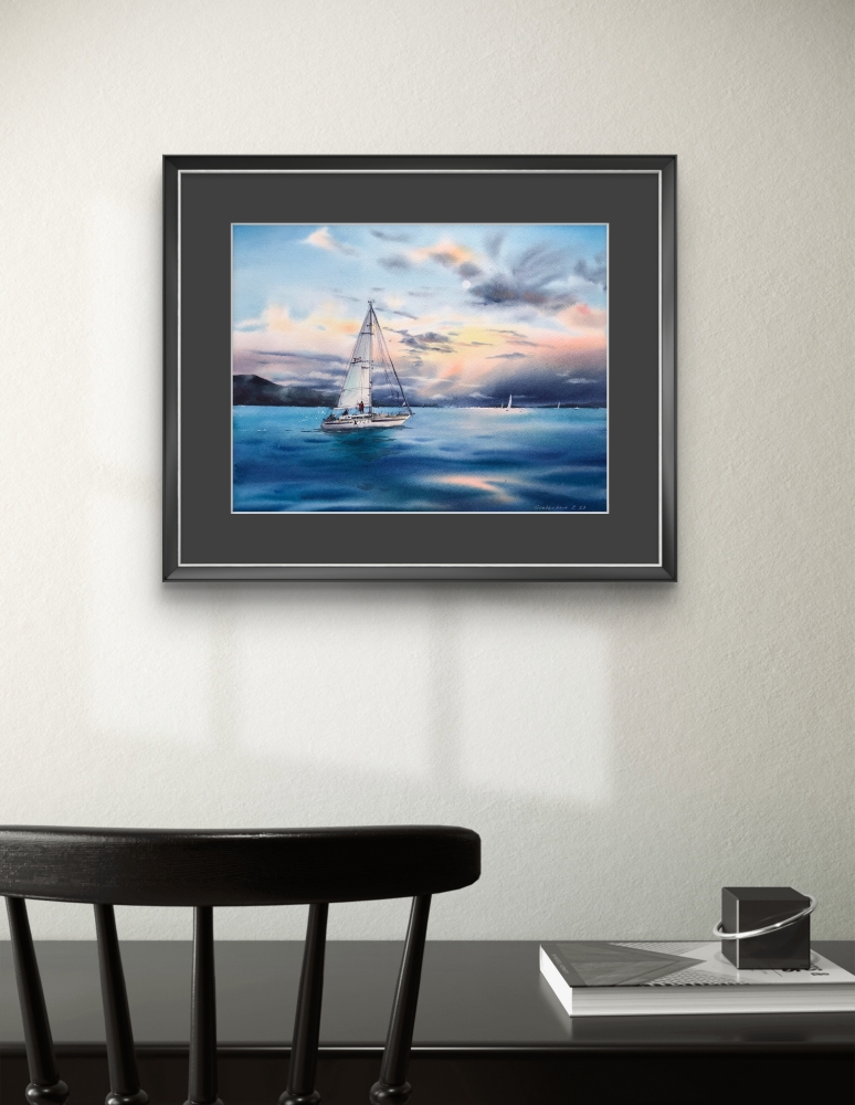 Yacht in the sea at sunset #5