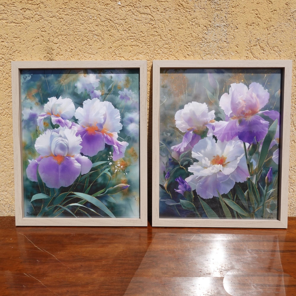 Irises B103 - diptych - framed canvases