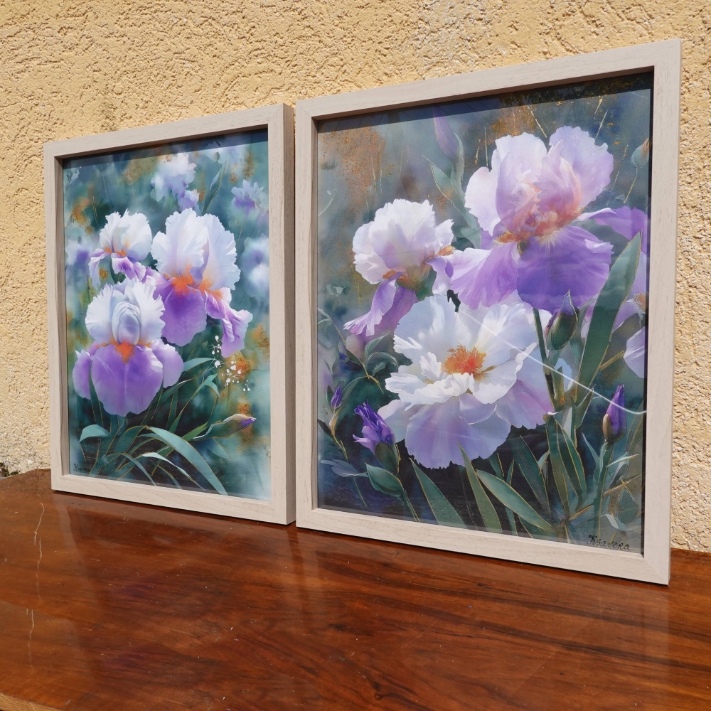 Irises B103 - diptych - framed canvases