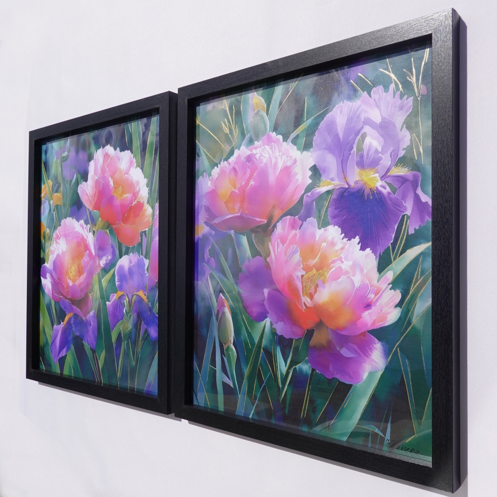 Peonies B104 - diptych - framed canvases
