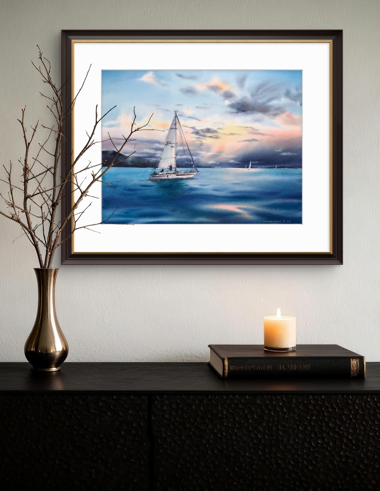 Yacht in the sea at sunset #5