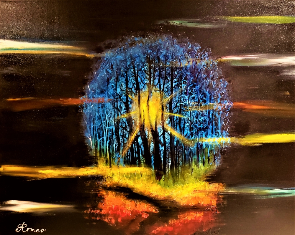 Full moon at night, Acrylic on canvas, 30x40x1.5 inch, 76.5x101.5x4 cm, SKU 1027