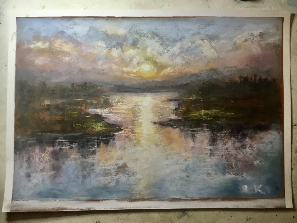 Soft Sunrise Over Calm Waters – Impressionistic Landscape Painting