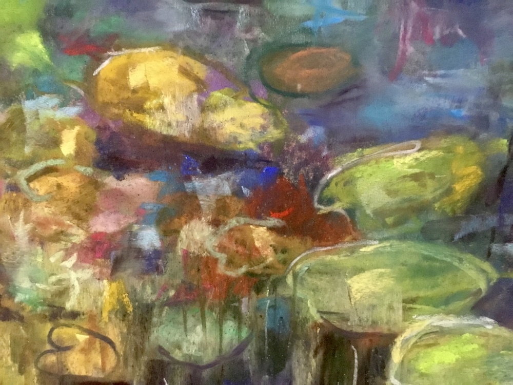 Silent Lily Pond – Large Semi-Abstract Waterlily Landscape in Soft Pastel on Pastelmat, Dreamy Impressionistic Nature Painting