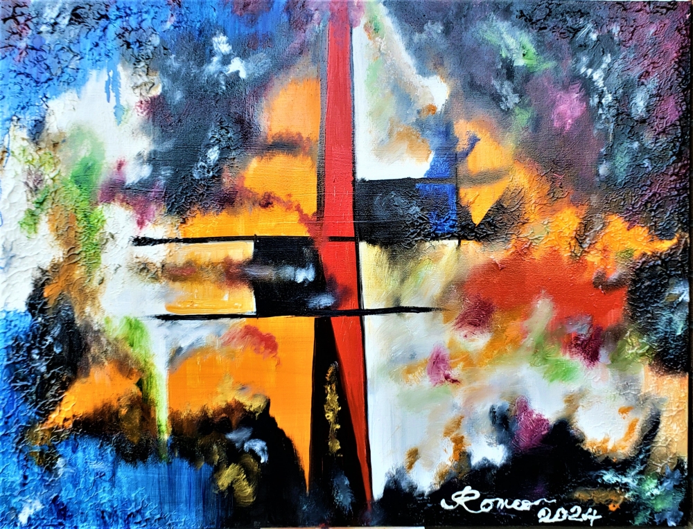 Interference with abstract, oil on canvas, 30x40 inch, 76x101.5 cm