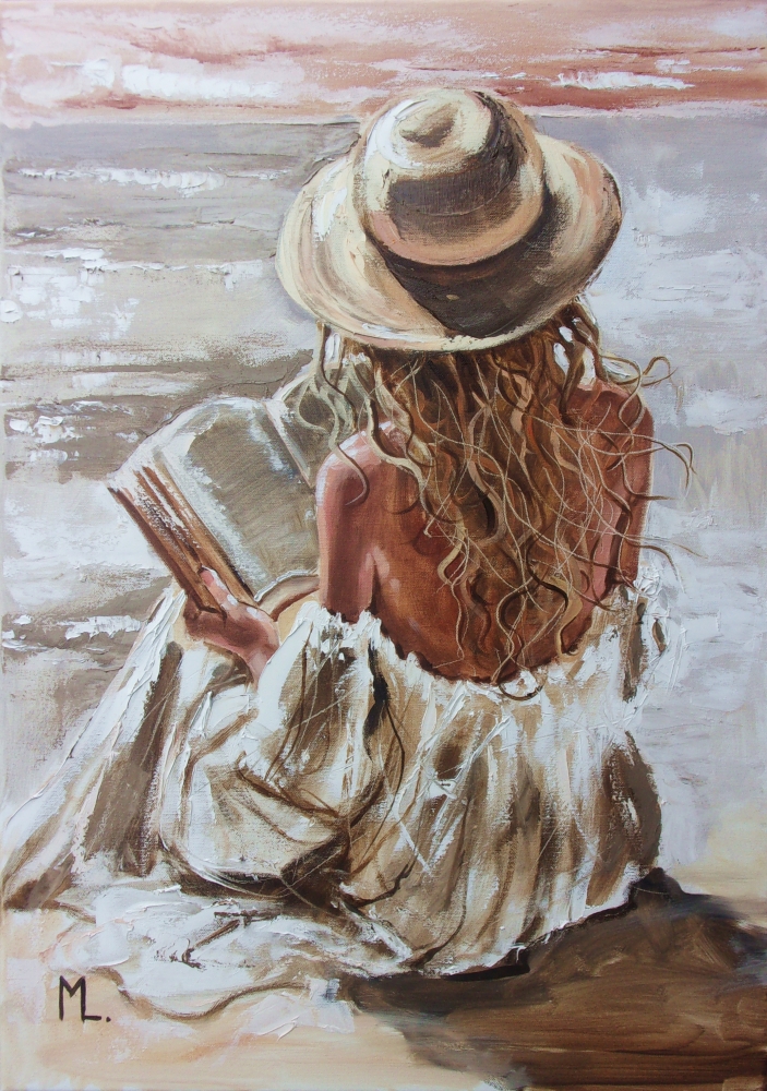 GOOD STORY ON BEACH WITH BOOK