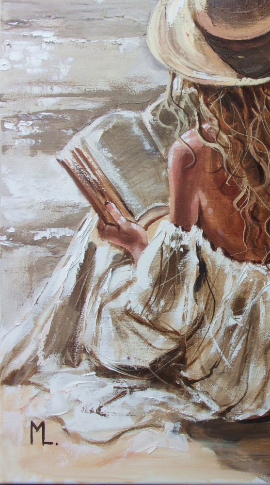 GOOD STORY ON BEACH WITH BOOK