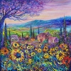 Lavender and Sunflower Fields at Sunset, France Provence.