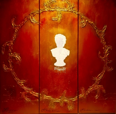 Unknown artist, mixed media on canvas, with gold leaf 24 K, 36x36x1 inch, SK 1003 